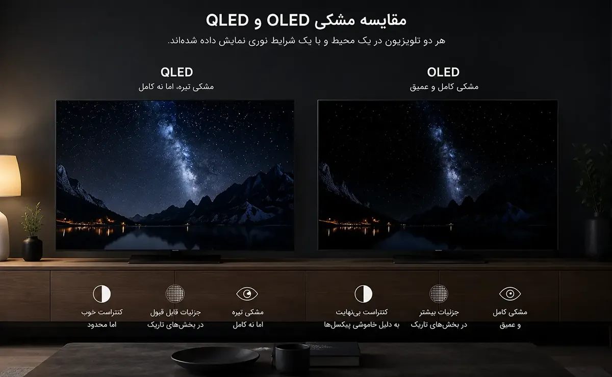 مقایسه مشکی QLED و OLED