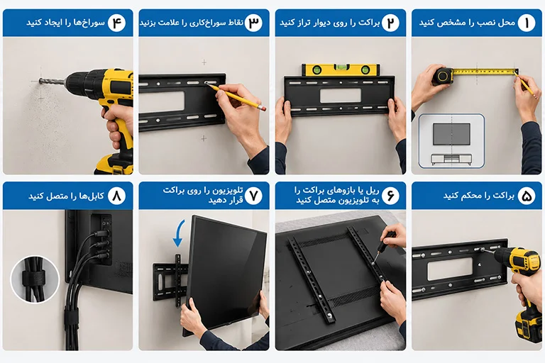 مراحل نصب تلویزیون روی دیوار
